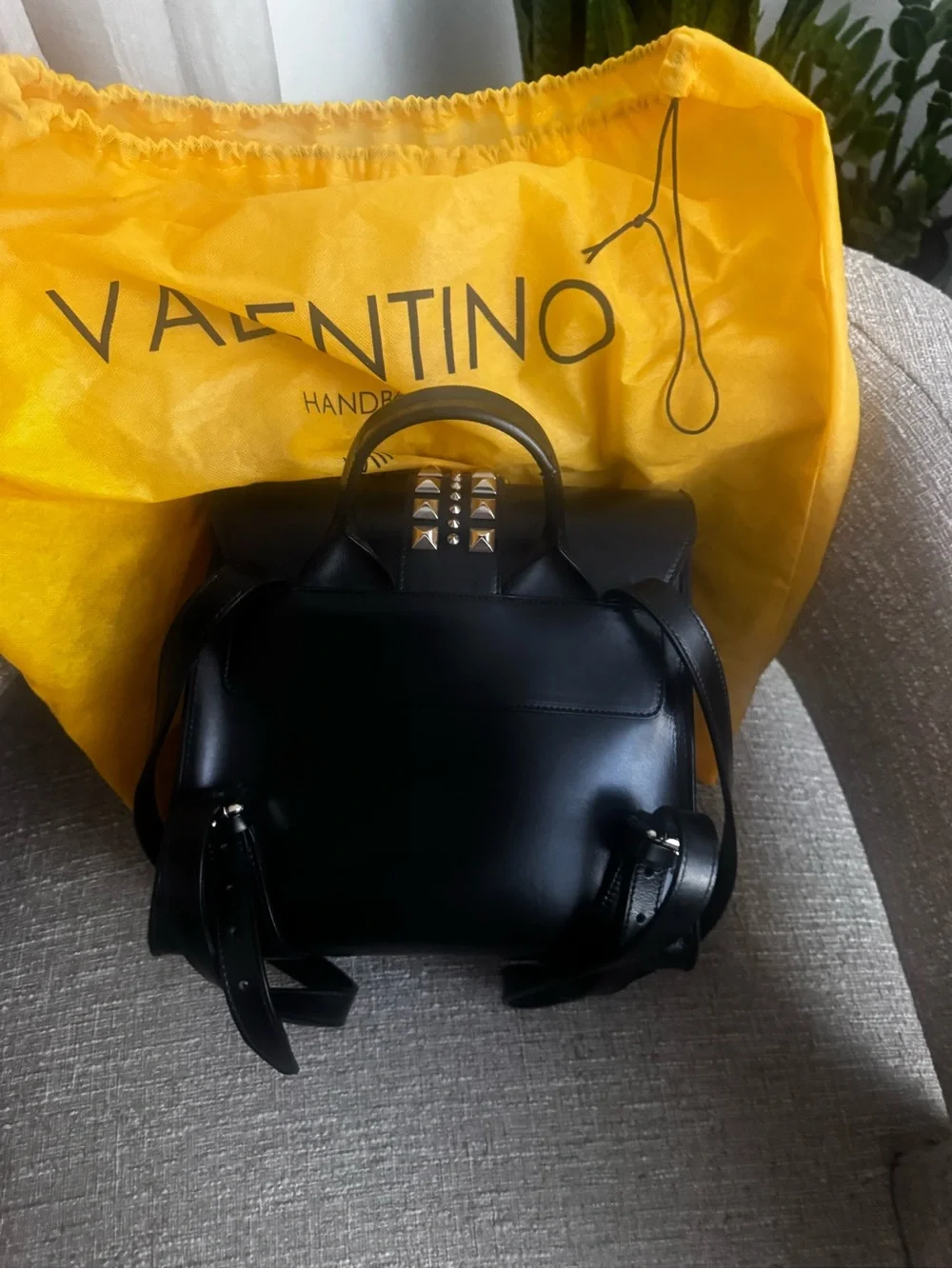 Valentino Mario Black Leather Crossbody with Silver Stud Accent
